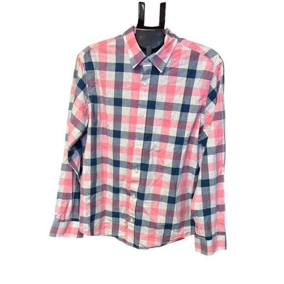 Banana Republic Men's Button Down Navy/Pink Plaid Slim Fit - Size L - Picture 1 of 6